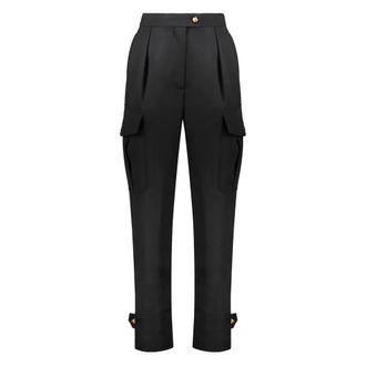 Alexander McQueen Alexander McQueen, Tapered Trousers, female, Black, Size: S Wool Trousers with Pockets and Embellished Buttons