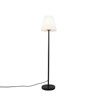 QAZQA Qazqa Dise&ntilde;o L&aacute;mpara De Pie De Exterior Negra Con Pantalla Blanca 35 Cm Ip65 - Virginia Acero /pl&aacute;stico /aluminio Alargada Adecuado Para Led Max. 1 X 