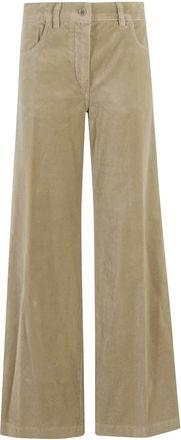 Aspesi Fluwelen Wijde Pijp Broek in Biscuit - Dames - Wijde Broeken - Groen - XS - Broeken