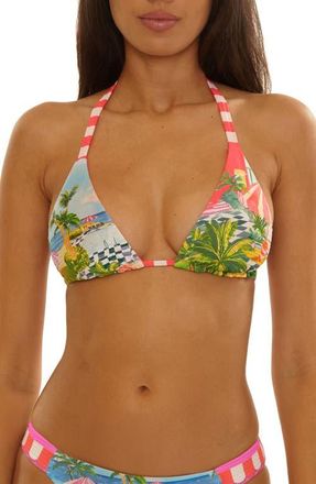 BECCA by Rebecca Virtue Miami Beach Reversible Triangle Bikini Top in Coral Multi at Nordstrom, Size Large