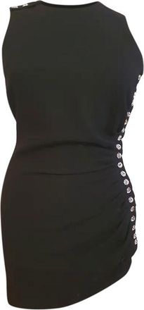 Azzaro Black wool crepe crystal embellished ruched mini dress Size S