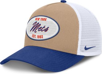 Nike New York Mets Rise Nike Mens MLB A-Frame Trucker Adjustable Hat in Brown | NB1F0JOUNME-G3T