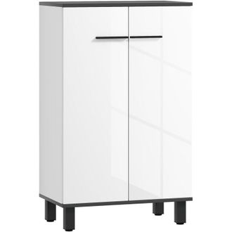 HOMCOM Homcom - Armario De Ba&ntilde;o Mueble Auxiliar De Ba&ntilde;o Mueble De Ba&ntilde;o Con Puertas Estantes Ajustables Y Sistema Anti-vuelco 60x34x94 Cm Blanco Brillo