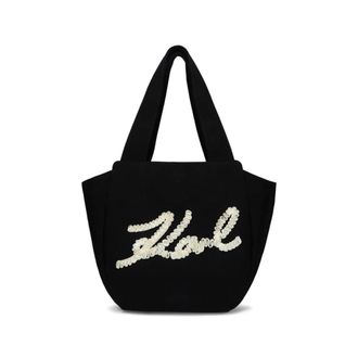 Karl Lagerfeld Handbags, female, Black, Size: ONE SIZE Signature Ruffled-Logo Tote Bag