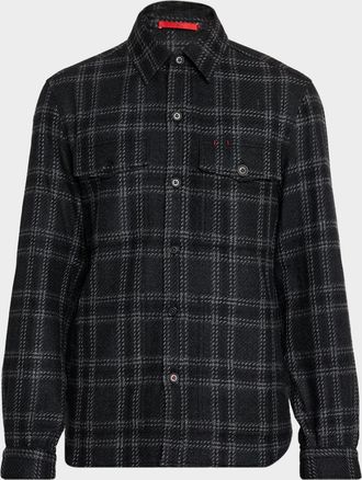 Isaia Mens Cashmere Plaid Four-Pocket Overshirt
