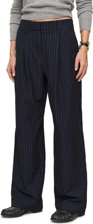 Reformation Alex Wide Leg Linen Pants in Midnight Stripe at Nordstrom, Size 12
