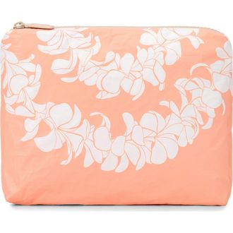 Aloha Collection Small Plumeria Lei Water Resistant Zip Pouch in Peachy at Nordstrom