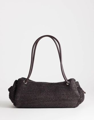 Topshop Miller - Borsa da spalla grande in paglia color cioccolato-Marrone