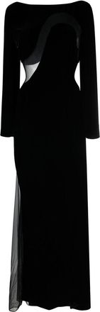 Tom Ford Mesh-panelled velvet gown - women - Silk/Polyamide/Cupro/Viscose/Elastane - 38 - Black