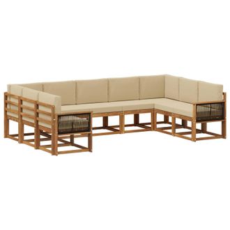 vidaXL Conjunto De Sof&aacute;s De Exterior Con Coj&iacute;n 9 Pcs Natural Y Beige Vidaxl