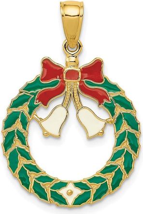 Diamond2Deal 14k Yellow Gold Enameled Christmas Wreath Pendant