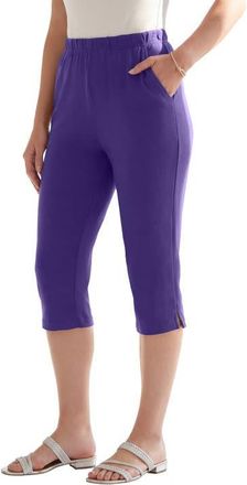 Roaman's Plus Size Soft Knit Relaxed Pull On Capri Pant in Midnight Violet at Nordstrom, Size Small