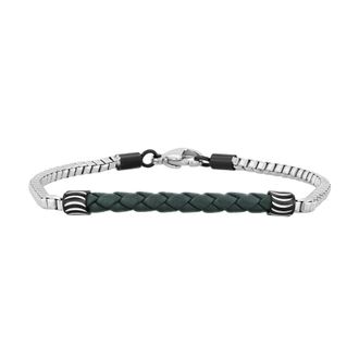 Robert Alton Stainless Steel with Green Woven Leather Accent Bracelet