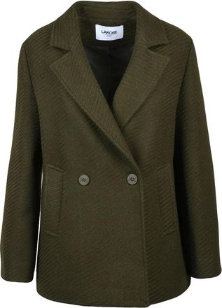 La Kore Green Double-Breasted Wool-Blend Short Coat
