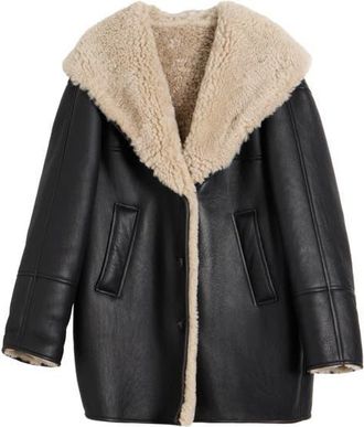 Alaia Genuine Shearling Hooded Parka in Pannacotta/Noir at Nordstrom, Size 8 Us