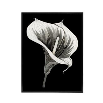 Artery8 Batik Style Black White Calla Lily Flower Framed Canvas Wall Art Print | Size: W24 x H32
