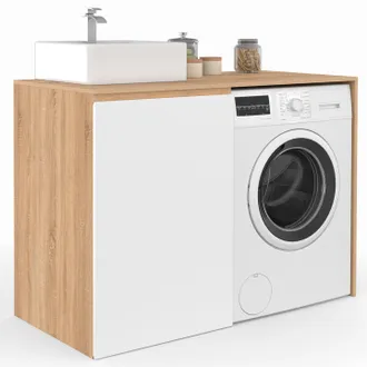 IDMarket Mobile Per Lavatrice O Asciugatrice Con Armadio Tomi, Mobile Per Lavabo In Legno Effetto Faggio E Bianco