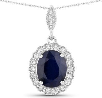 Diana M. Jewels Blue Sapphire Oval 10x8mm - 1Pc + White Diamond F/C Round 1.50mm( I1-I2/I color ) - 19Pcs + White Diamond F/C Round 1.10mm( I1-I2/I color ) - 2Pcs ( J