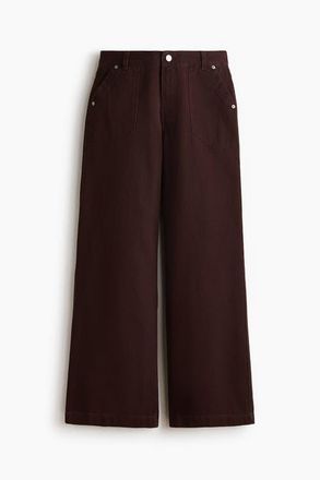 H&M Wide Twill Trousers in Dark Brown at Nordstrom, Size 10