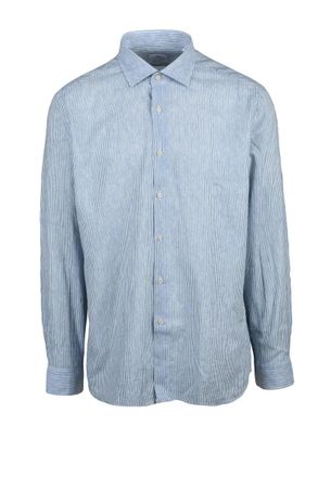 Brio Italiano White Sky Blue Cotton Linen Shirt