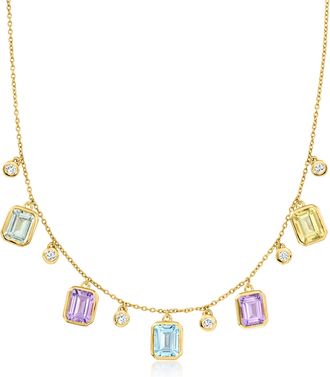 Ross-Simons Multi-Gemstone and. Lab-Grown Diamond Necklace in 18kt Gold Over Sterling