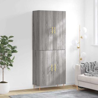 vidaXL Vidaxl - Aparador Alto Madera Contrachapada Gris Sonoma 69,5x34x180 Cm