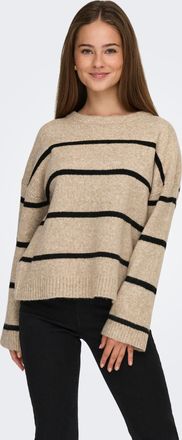 Only Strickpullover ONLY ONLOXFORD LIFE LS STRIPE O-NECK KNT, Damen, Gr. XL, humus stripes:melange, schwarz, Strick, Obermaterial: 86% Polyester, 7% Polyac