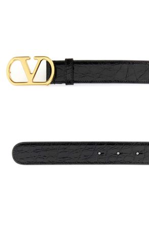 Valentino Garavani Womens Black Leather Vlogo Belt Nero Cinture