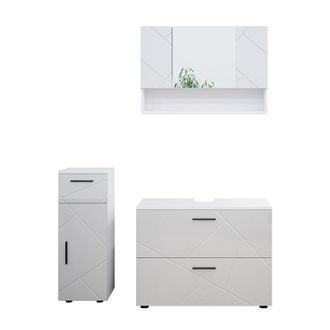 Vicco Conjunto De Muebles De Ba&ntilde;o Irma, Blanco Alto Brillo, 3 Piezas, Con Cajonera Y Mueble Midi