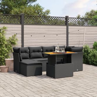vidaXL Set De Comedor De Jard&iacute;n 7 Pzas Y Cojines Rat&aacute;n Sint&eacute;tico Negro Vidaxl