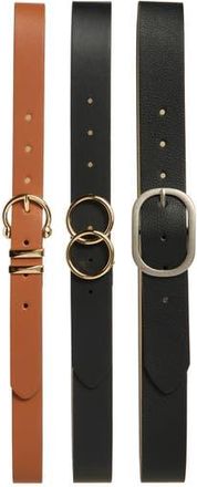 Vince Camuto Set of 3 Faux Leather Belts in Black Cognac at Nordstrom Rack, Size Large