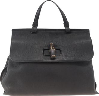 Gucci Bamboo Daily Top Handle Leather Black Leather Handbag (Pre-Owned)