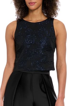 Muse Floral Sleeveless Jacquard Crop Top in Black/Blue at Nordstrom Rack, Size 10