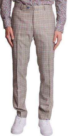 Paisley & Gray Downing Slim Flat Front Plaid Dress Pants in Tan Pink Blue Plaid at Nordstrom Rack, Size 29 X 32