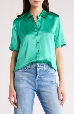 L'agence Elah Short Sleeve Silk Shirt in Bright Sea at Nordstrom Rack, Size X-Small