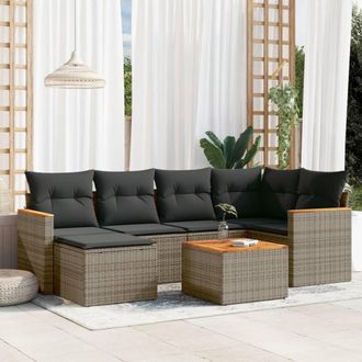 vidaXL Vidaxl - Set De Sof&aacute;s De Jard&iacute;n 7 Piezas Con Cojines Rat&aacute;n Pe Gris