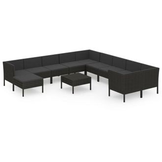 vidaXL 12 Pcs Garden Lounge Set Con Cojines De Prueba De Vime Pe