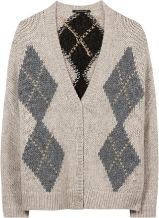 Luisa Cerano Gebreide Cardigan van Alpacamix met Patroon - Dames - Vesten - Beige - M - Wol - Truien & Vesten