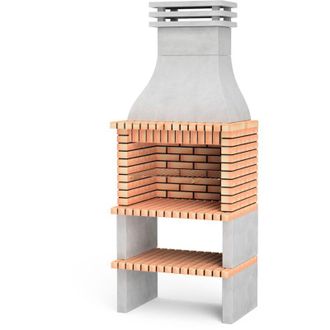 Movelar Barbacoa De Obra Prefabricada De Le&ntilde;a Y Carb&oacute;n Modelo Albufeira (gris, Naranja - 95 X 70 X 245 Cm) Ref: 3580 - Cocina De Exterior Para Jard&iacute;n Y Terraz