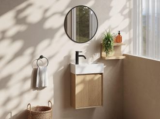 Vente-Unique Mobile lavabo sospeso con lavabo in resina bianco opaco e rubinetto Naturale chiaro 40 x 25.5 x 57 cm - SOREL