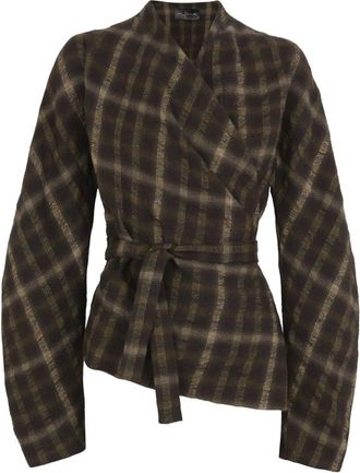 Cortana Jassen, Dames, Bruin, S, Wol, Salon, bruine jacquard geruite jas