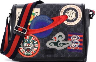 Gucci Black Gg Coated Canvas Night Courrier Flap Messenger With Applique Large (Authentic Pre-Loved)