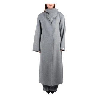 Sportmax Lange double-breasted jas - Dames - Mantels - Grijs - Maat: S Zijde