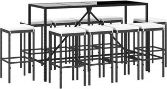 vidaXL Mesa Y Taburetes Altos Jard&iacute;n 11 Pzas Y Cojines Rat&aacute;n Pe Negro Vidaxl