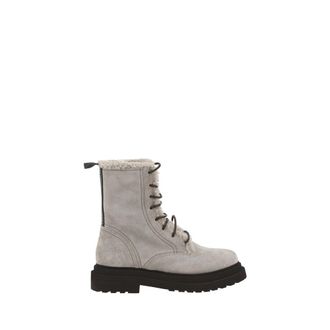 Brunello Cucinelli Gray Rubber Lace-Up Womens Boots