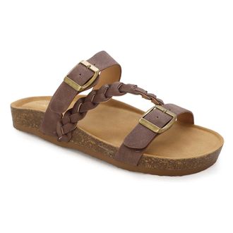 Yoki GIAN-272 Womens Cork Bottom Double Buckle Sandals with Braided Strap, Womens Elegant Summer Sandals for Women, brown, 6.5 UK