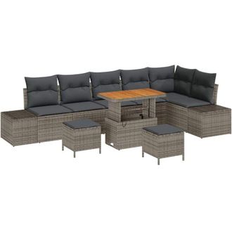 vidaXL Vidaxl - Conjunto De Sof&aacute; De Jard&iacute;n 9 Pcs Gris Claro, Gris Oscuro