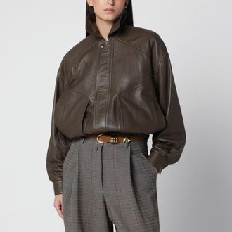Saint Laurent Khaki green leather bomber jacket