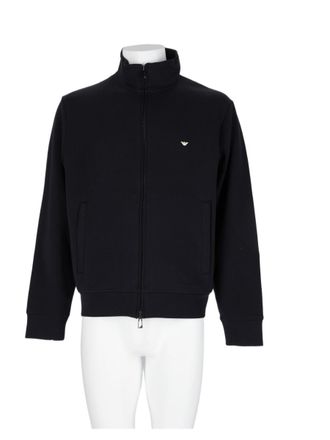 Emporio Armani Minimalist Black Sweatshirt with High Collar and Full Front Zipper