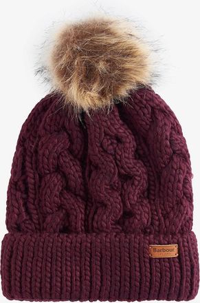 Barbour Womens Barbour PENSHAW Womens Pom-Pom Beanie Bordeaux - Red - Size: ONE-SIZE